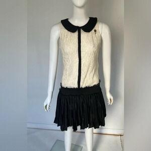 Fracomina Women's Dress Mini Peter Pan Collar Neck Beige And Black Lace Sz M NWT